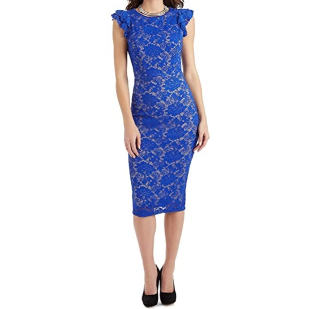 XOXO Body Con Lace Midi Dress Cobalt Blue